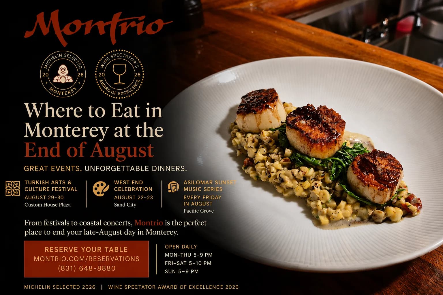 Where to Eat in Monterey at the End of August — Montrio and the Season's Best Events